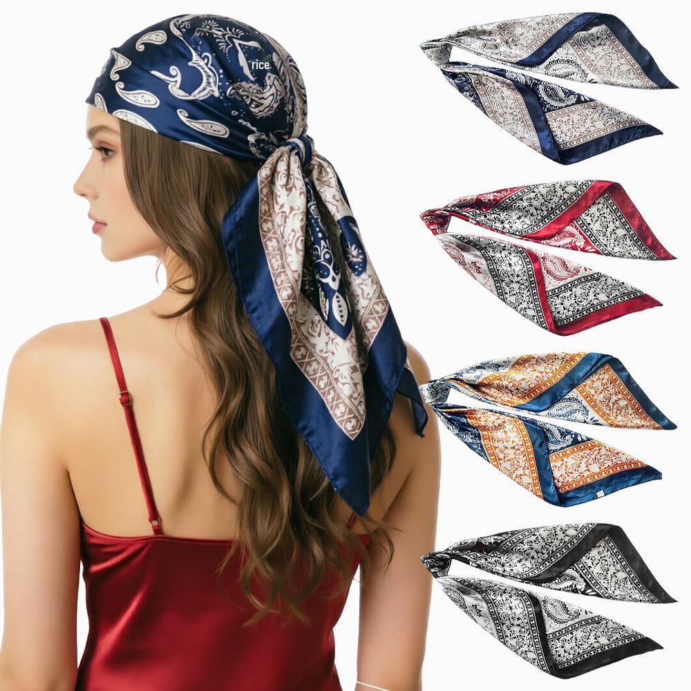 Cashew Silk Paisley Print Women's Headscarf - European & American Style Imitation Silk Color Block Large Scarf