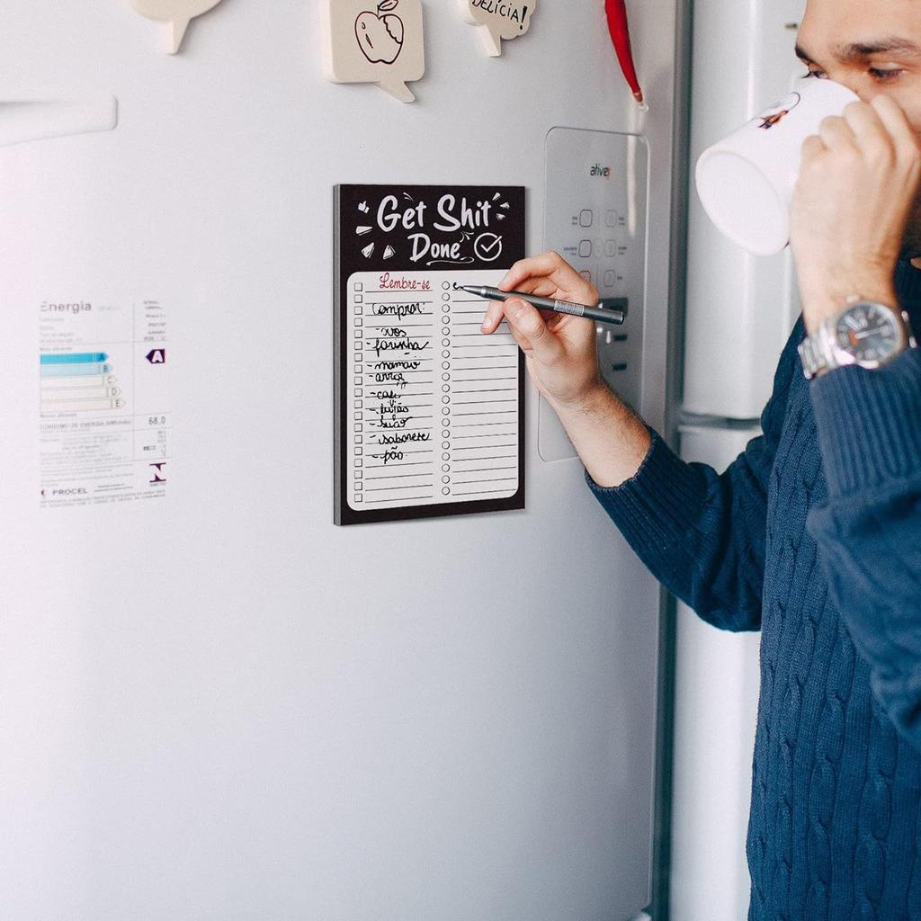 Magnetic Fridge Notepads For Grocery List, Shopping List To Do List  Reminders Recipes Magnetic Back Memo Notepad With Pu Leather Pen Holder