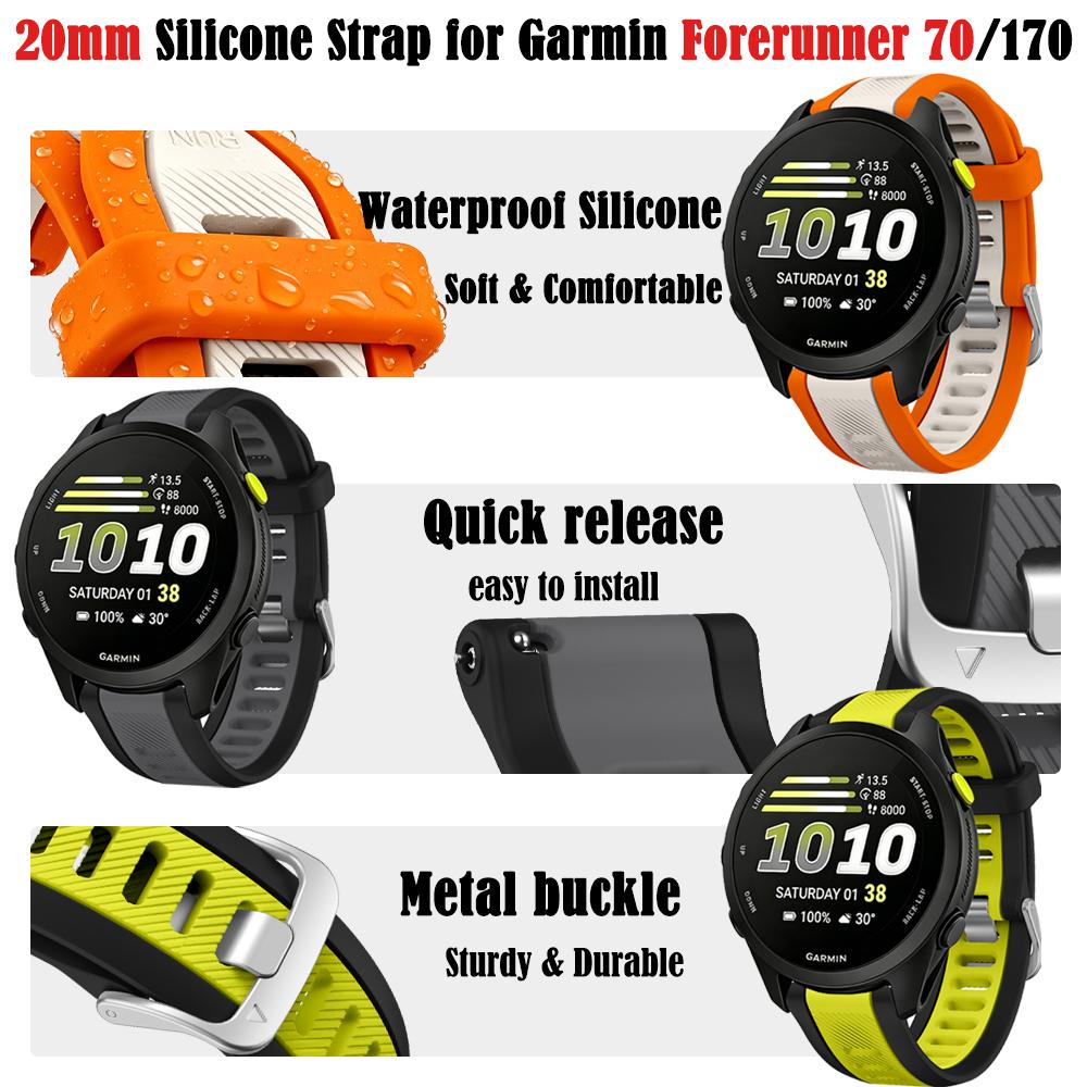 20mm Two-Tone Quick Release Silicone Strap for Garmin Forerunner 70 170 245 255 265 Venu 4 3 Vivoactive 5 Sport Replacement Band