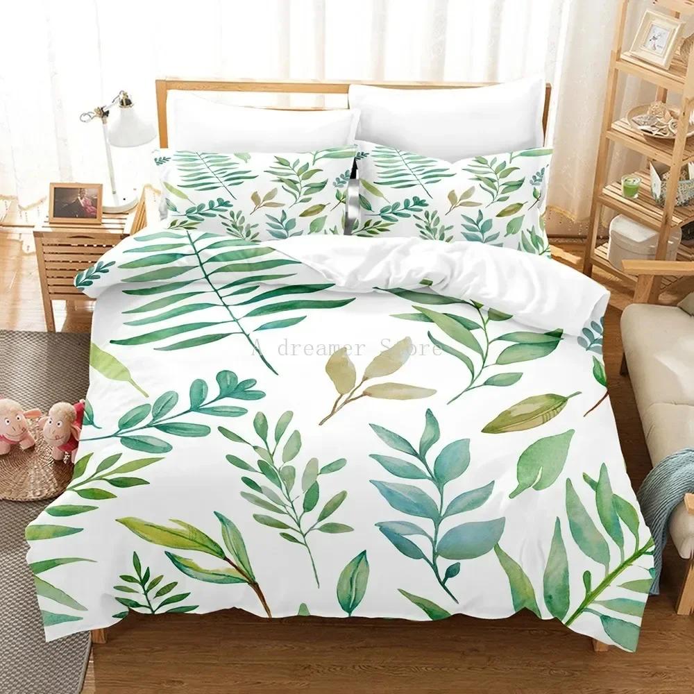 New 3D Green Palm Leave Fashion Comfortable Duvet Quilt Cover Pillowcase Bedding Set Children Bedroom Decoration Home Textile