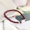 Natural Wine Red Garnet Silver Pixiu Beaded Bracelet for Women
