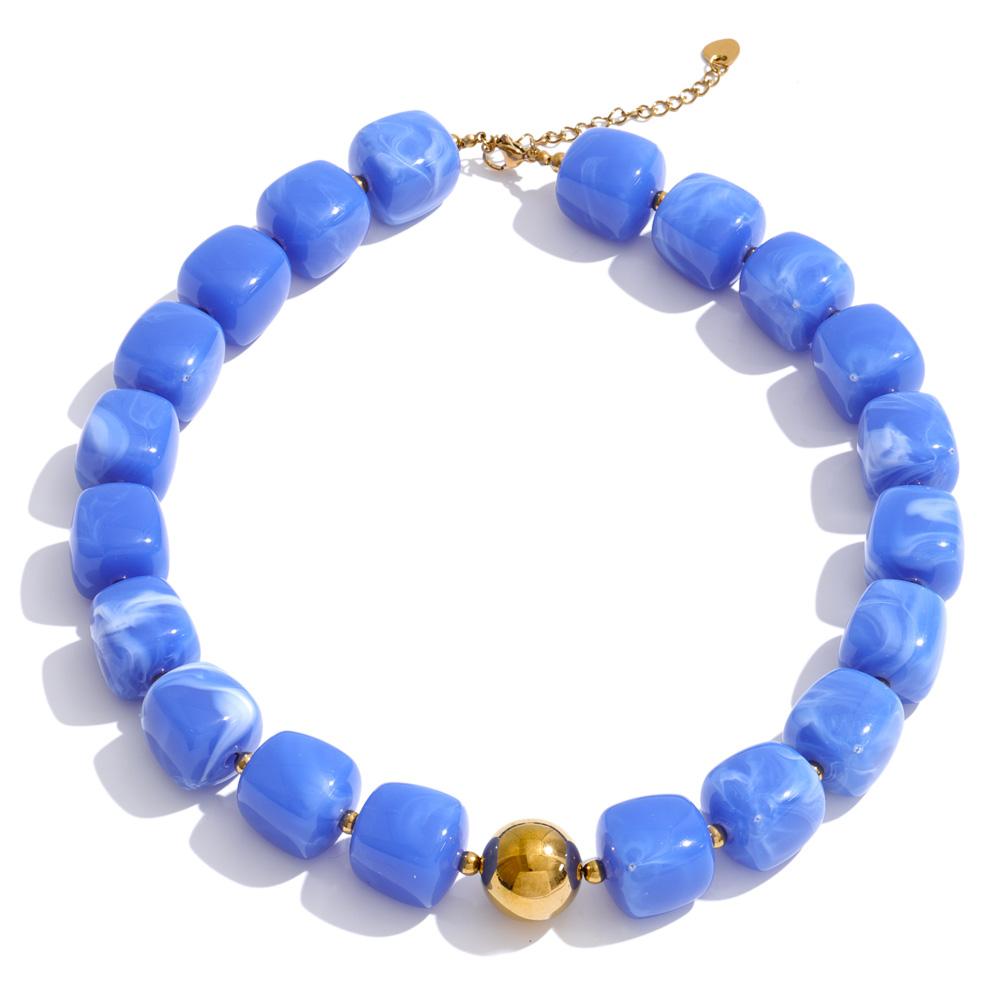 Yhpup Acrylic Square Beads Chain Necklace Bracelet Bangle Stainless Steel Handmade Jewelry Waterproof Green Khaki Pink Amber