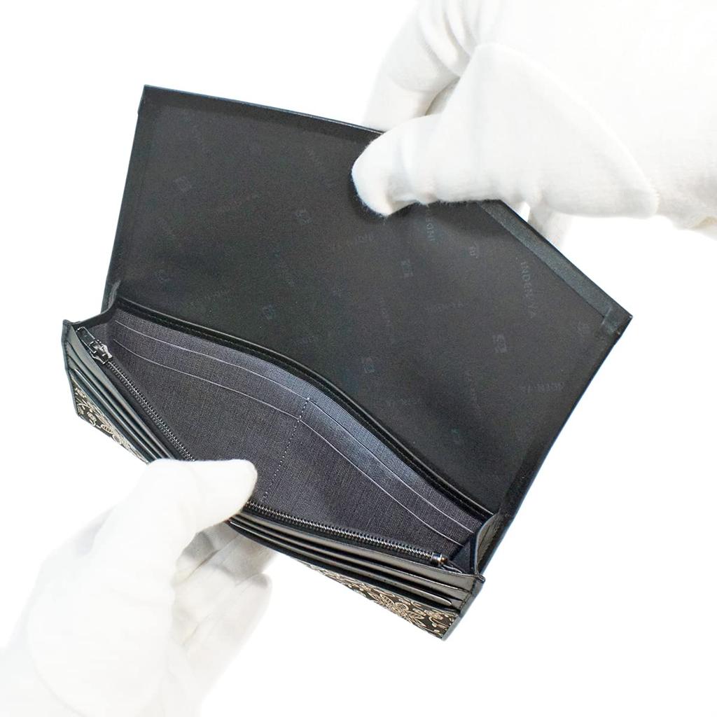 Inden Long Bundle Münzbörse Schwarz x Weiß Clematis Muster [Indenya] Geldbörse, Portemonnaie, T, Dünn, Inklusive, Hirschleder, Lack, 2311-11-169