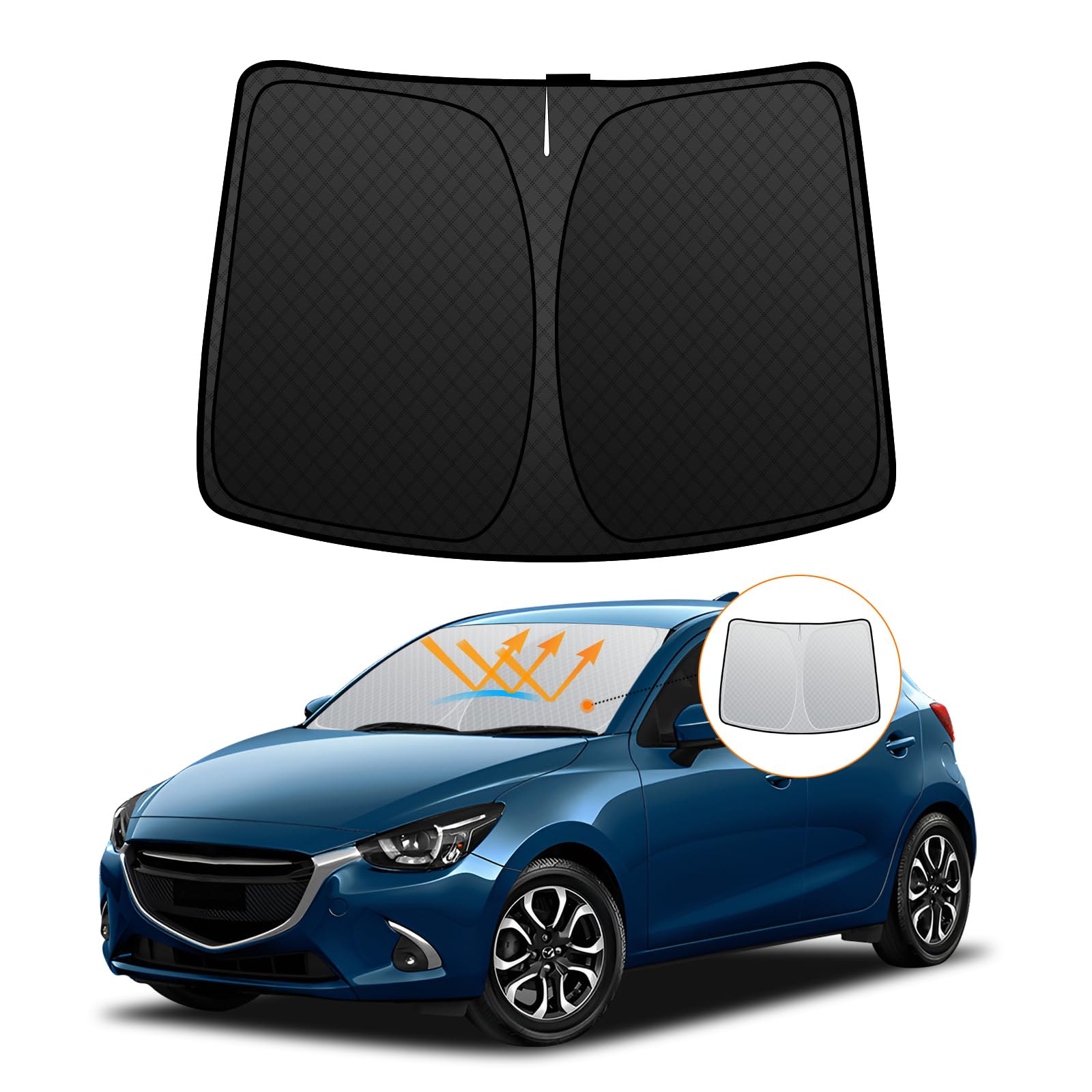 

Windshield Sunshade for Mazda Demio DJ Series UV No Suction Cups Light Summer UV Easy Installation and Includes Storage Bag [Enhanced Edition] (4th чёрный