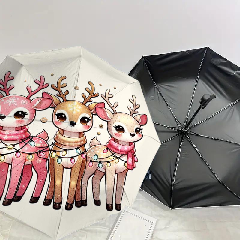 1pc Christmas, Deer Pattern Umbrella Design Automatic Opening and Closing Umbrella, High-quality Travel Umbrella, Lightweight and Portable, -17