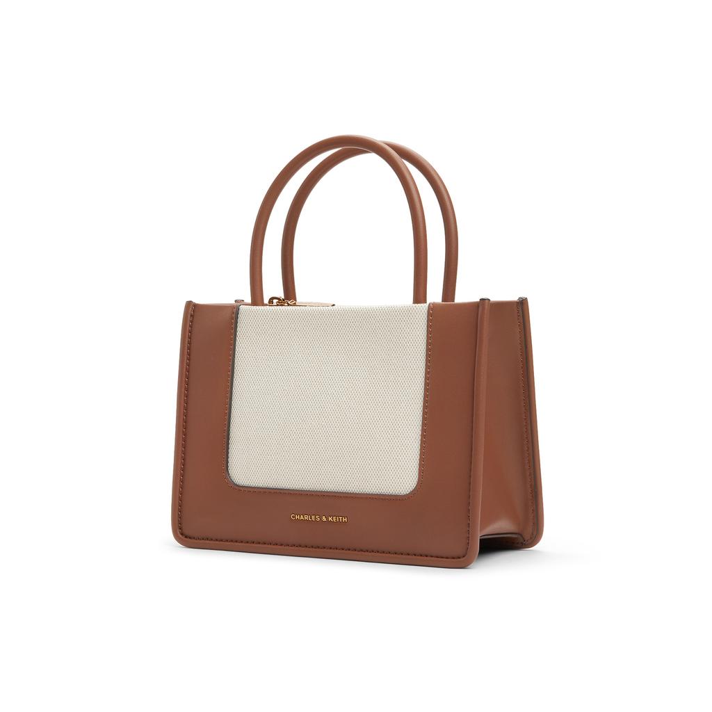 New CHARLES&KEITH PU/fabric Shoulder Bag, Crossbody Bag, Handbag Medium Size Women's Dark Denim Blue/Tan Tea Brown CK2-30701396-1-NEW