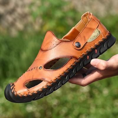 Sandali Estivi a Punta Chiusa da Uomo Taglie Forti Vera Pelle Scarpe da Spiaggia da Uomo Pelle Bovina Antiscivolo Tempo Libero Traspiranti Calzature da Esterno