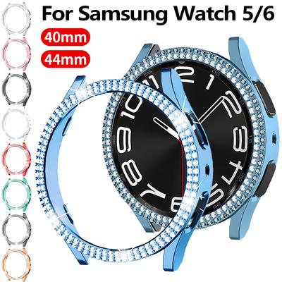 Doppelter Diamant-Uhrengehäuse für Samsung Galaxy 6 40mm Damen Bling PC Harter Hohlrahmen Schutzstoßstange Galaxy Watch 6 44mm Abdeckung