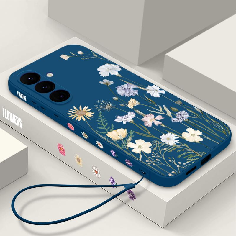 Blumengedrucktes Lanyard-Case für Samsung Galaxy S25 Ultra S24 S23 S22 Plus S21 FE A15 A16 A35 A36 A54 A55 A56 5G Stoßfestes Weiches TPU Silikon Case