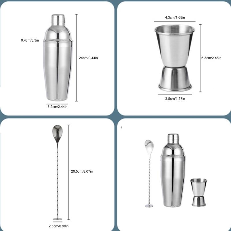Bartenders Tool Set 750ml Steel Cocktail Shaker With Integrated Strainer Measuring Cup and Mixing Spoon Bar Accessories