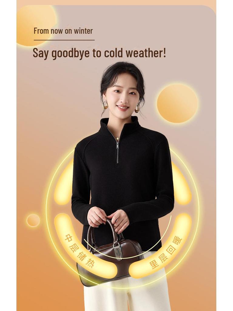 Meiyabi Damen Woll Stehkragen Reißverschlusshemd: Herbst/Winter Halbpullover Lockerer Pullover Jacke (Koreanische Art)