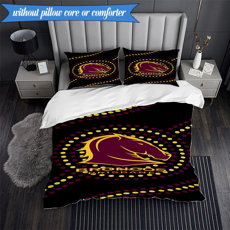 3PCS Brisbane Broncos Bedding Set 2D Printing (Includes 1 Duvet Cover + 2 Pillowcases Coreless), Bedroom decor,Fan gift