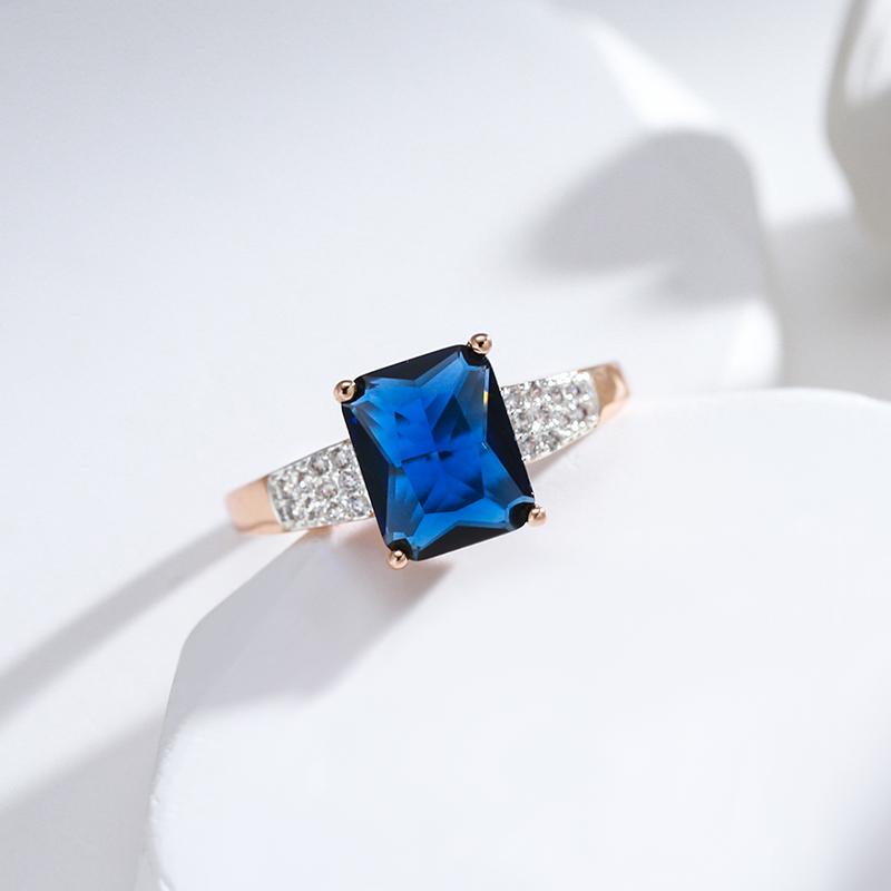 Square Blue Zircon Luxury Rings Gold Silver Color Personality Women Jewelry