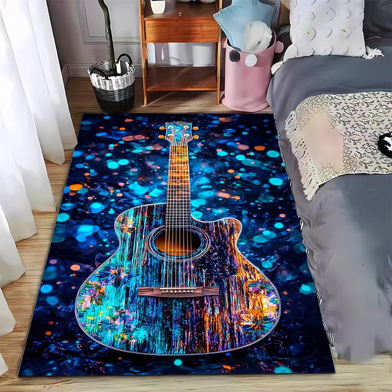 Colorful Guitar Pattern Carpet with Artistic Design and Boho Style Suitable for Use As an Anti-slip for Living Room Bedroom Sofas