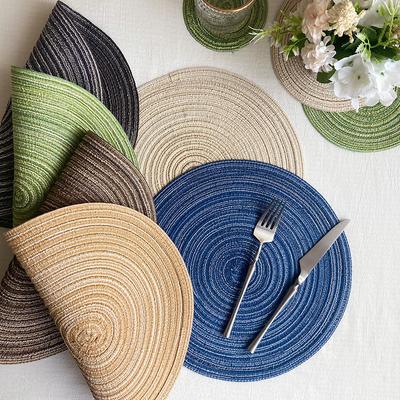 2/4 Piezas Mantel Redondo Manteles Tejidos de Ramio Antideslizantes Manteles de Mesa Comedor Manteles Individuales para Vajilla Posavasos para Tazas de Bebida Suministros de Cocina