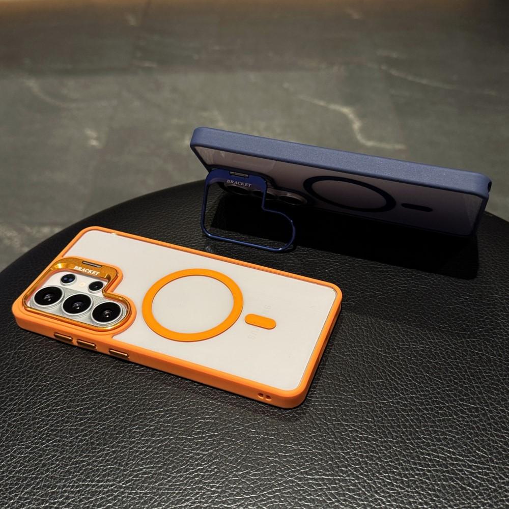 Metal Camera Kickstand Holder Case For Samsung Galaxy S26 S25 Edge S24 S23 FE Ultra Plus For Magsafe Wireless Charge Clear Cover