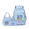 Kids Cartoon Print School Backpack Set Grades 3-4 Waterproof Oxford Fabric Ergonomic Shoulder Straps 3-Piece Travel Lunch