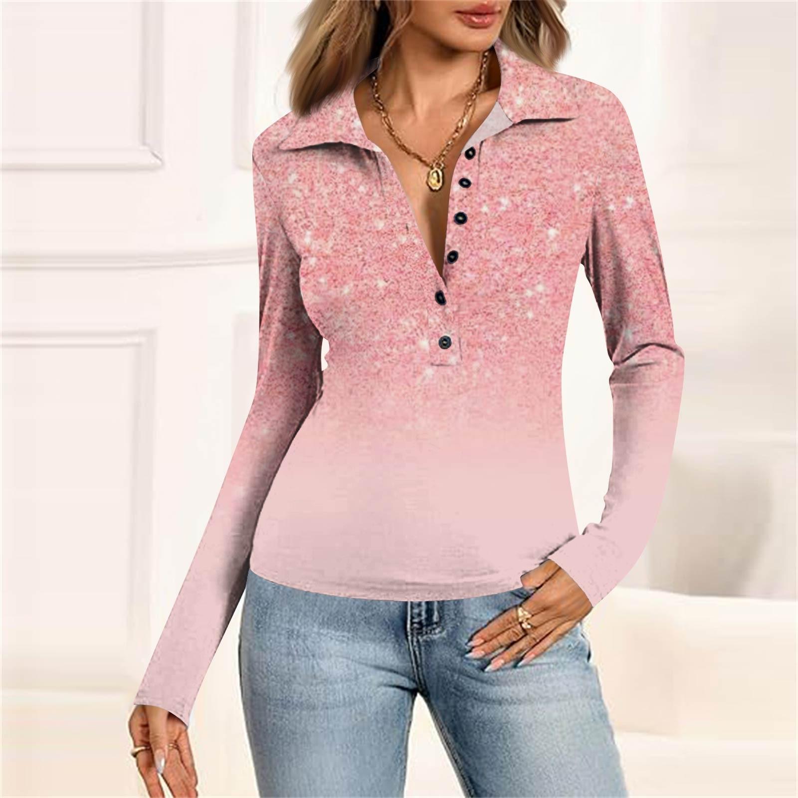 

Женская мода Повседневный принт V-образный вырез Длинный рукав Застегивающаяся на пуговицы блузка M