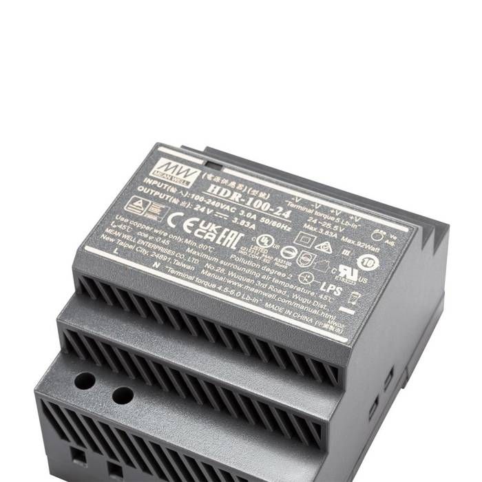 Alimentation AC-DC MEAN WELL HDR-100-24 ultra-mince pour rail DIN - 24VDC à 3,83A