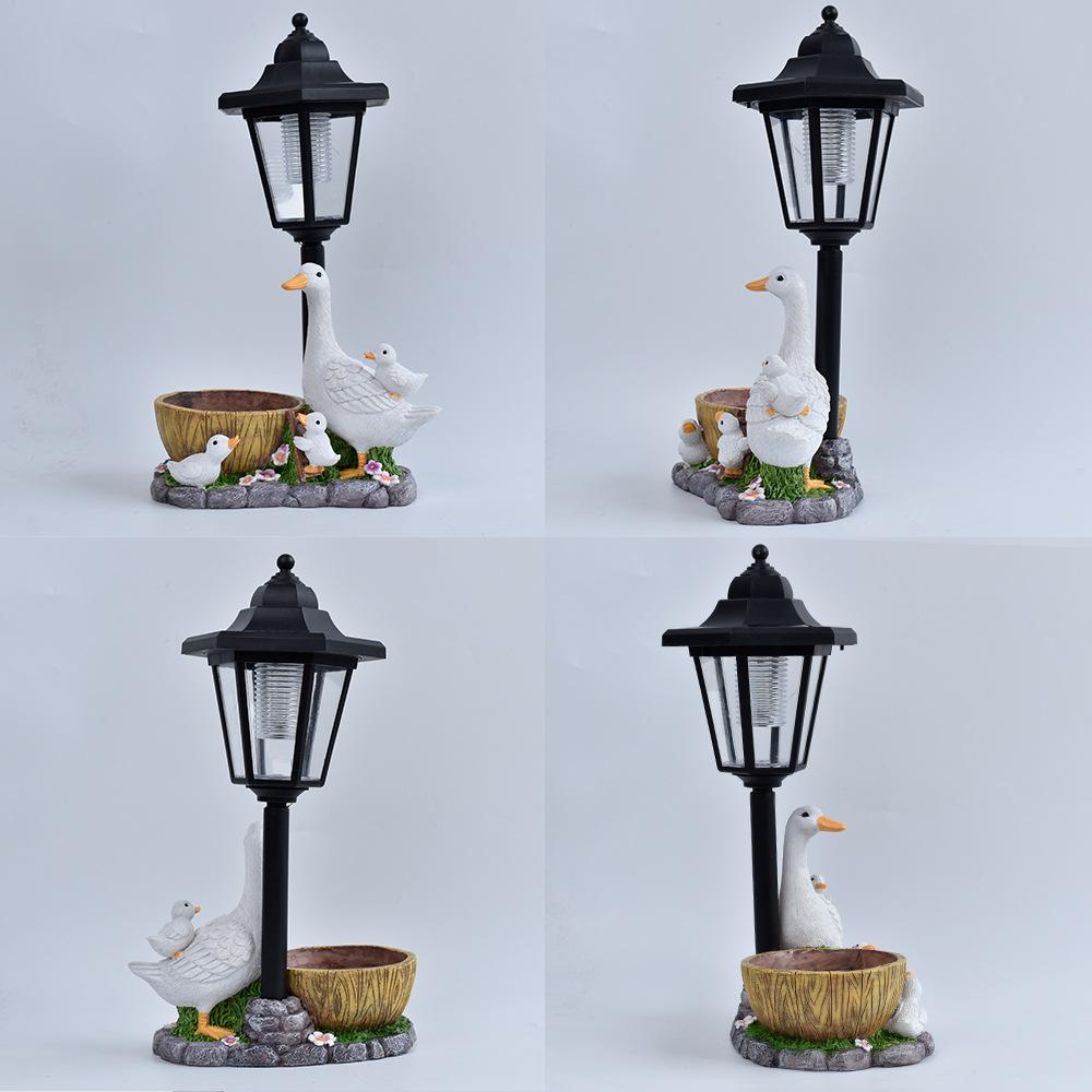 JYL TS/066,Resin Duck Planter Statue Solar Outdoor Light Figurine Duck Sculpture for Garden Scene Decor
