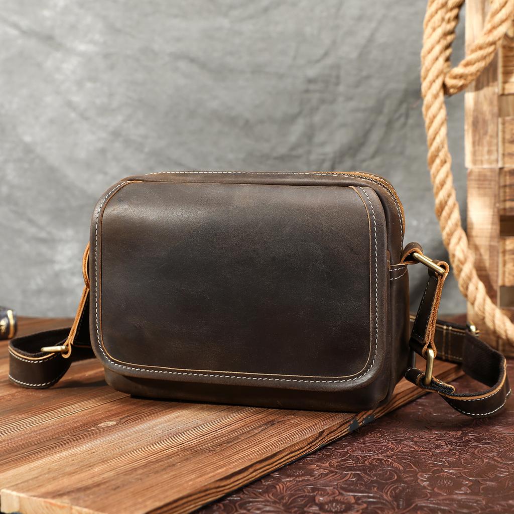 Fashionable Men's Single-shoulder Bag, Small Square Bag, Genuine Leather Texture Crossbody Bag
