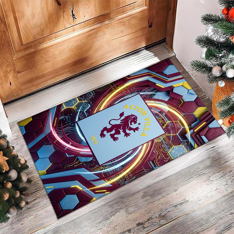 Aston Villa Football Print Crystal Velvet Rug, Comfortable Water Absorbent Non Slip Indoor Floor Carpet