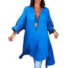 Long Sleeve Women Shirt V Neck Side Split Hem Pullover Tops Loose Fit Solid Color Summer Daily Wear
