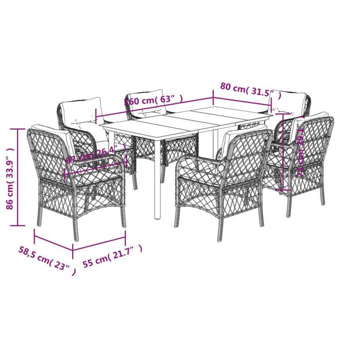 VidaXL Garden Dining Set with Cushions 7 Pcs, Patio Table and Chairs, Outdoor Furniture Terrace, Modern, 3212135
