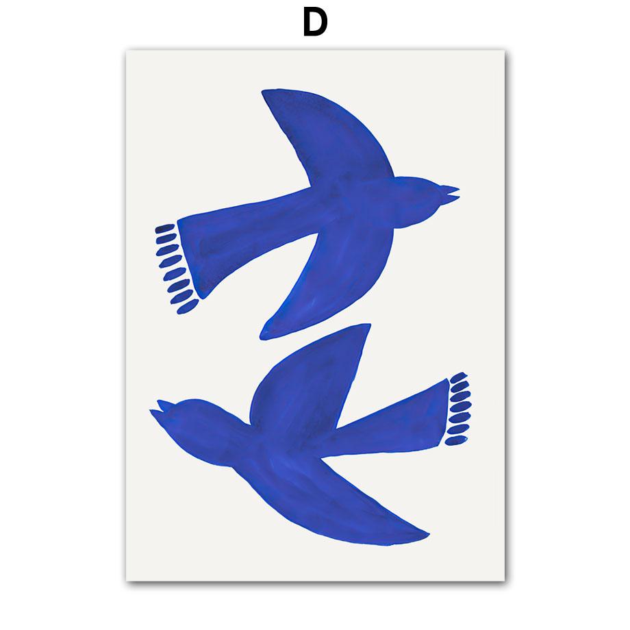 Wall Art Print Canvas Pictures Blue Girl Body Pigeons Line Minimalist Abstract Living Room Home Decoration Painting Poster Salon
