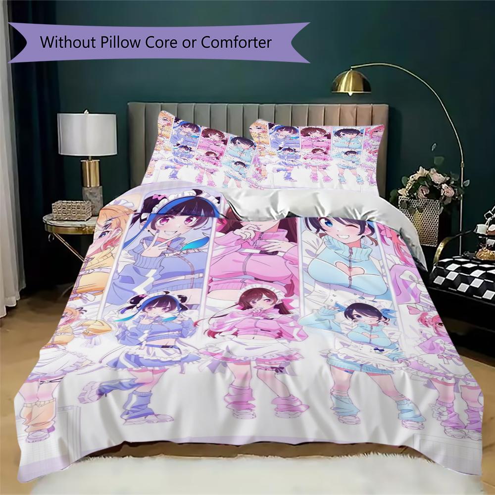 Rent a Girlfriend Pattern Bedding,Quilt Set Quilt Cover Pillowcase Home Birthday Gift(1 * duvet cover + 2 * pillowcase, without core)_lx
