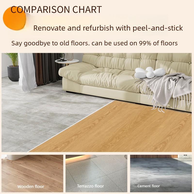 Self Adhesive Wood Grain Floor Stickers Waterproof Thick Non Slip Wear Resistant Peel and Stick Vinyl Flooring for Living Room