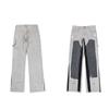 FlowStreet Retro American Torn Fringe Knee Patchwork Micro Flared Black Jeans Youth Fashion Straight Leg Workwear Trousers Wear Resistant