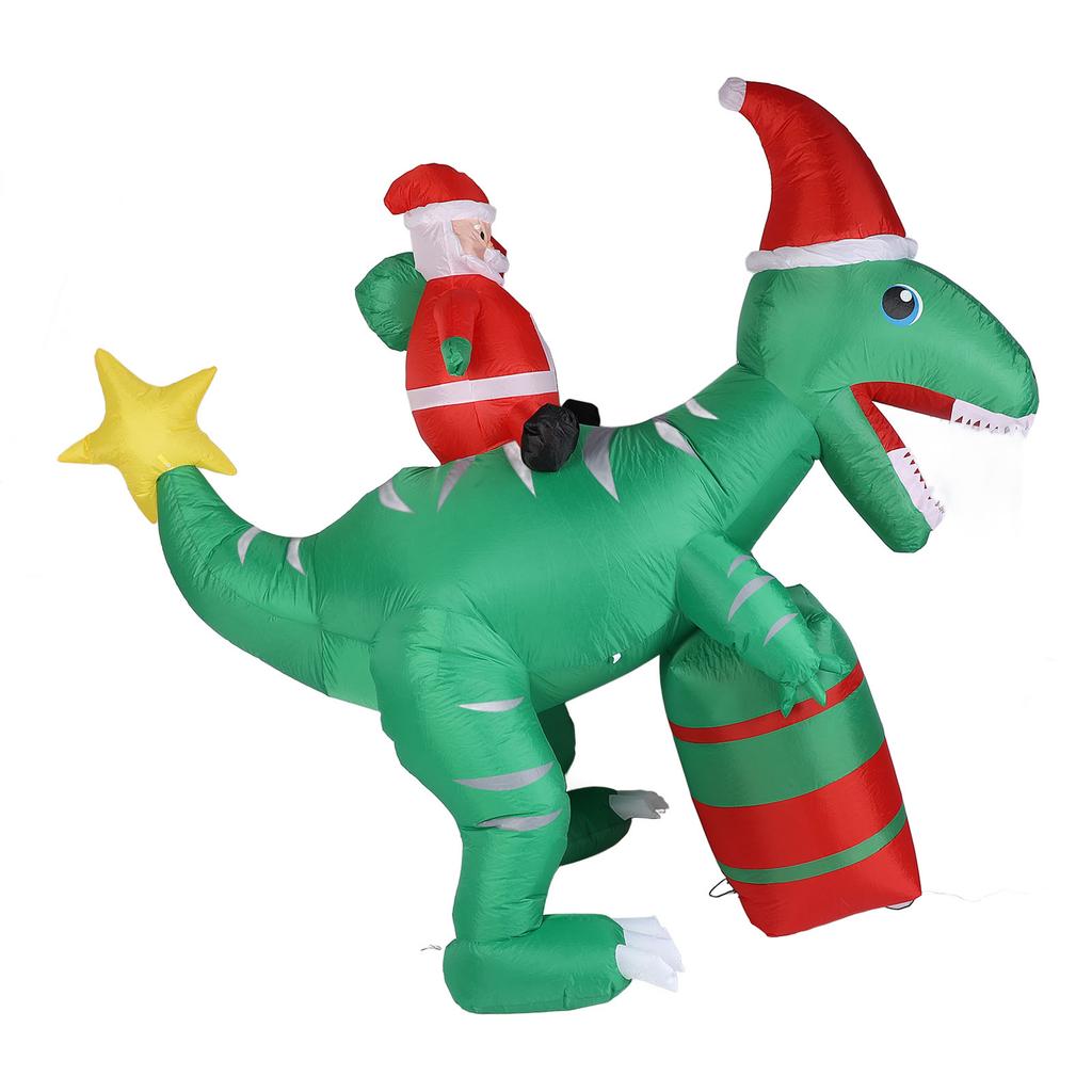 7.87ft Aufblasbarer Weihnachtsmann auf Dinosaurier mit eingebauten LED-Leuchten Aufblasbare Weihnachtsdekorationen für