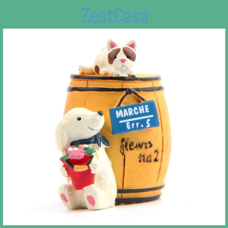 Cartoon Cute Wine Barrel Cat And Dog Mini Model Ornament For Garden Decoration