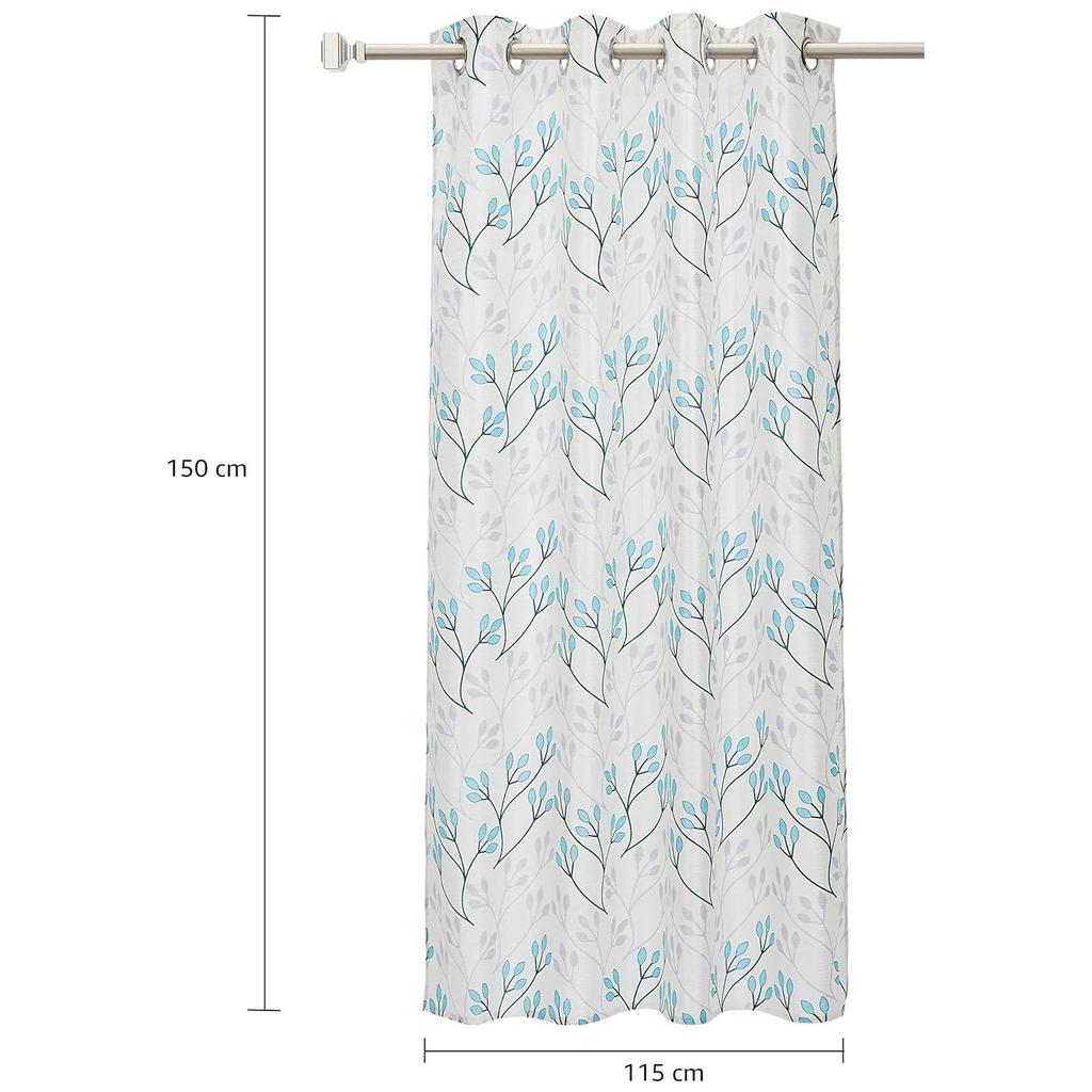 Pack of 2 Polyester Leaf Print Window Curtain Regular Print 135 GSM , White & Blue