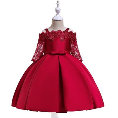 One-Shoulder Lace Satin Princess Dress for Girls