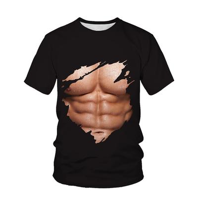 Men's 3D Muscle Printed Short Sleeved Shirt, Innovative Simulation Shirt, Elastic Muscle T-shirt, Tight Fitting T-shirt