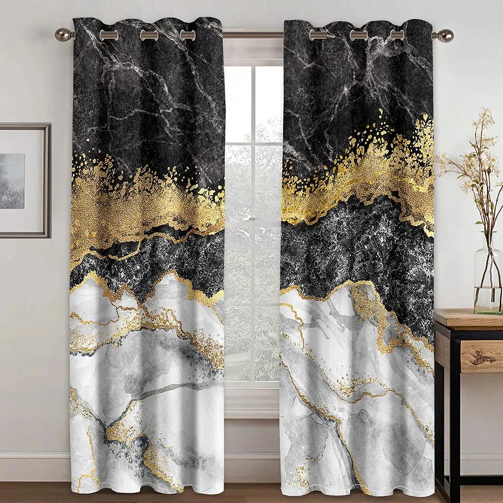 3D Blue Gold Dali Texture Curtains European Luxury Home Decor Shading Curtains 2 Panels Living Room Bedroom Window Curtains