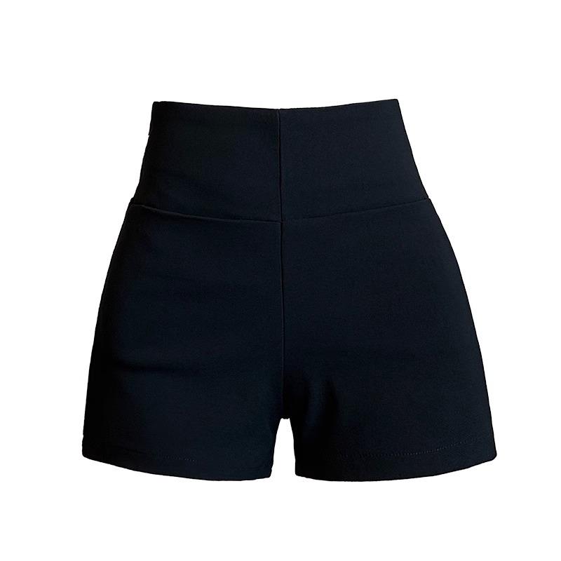 Women's Black High-Waisted Slim Fit Autumn Shorts, Petite Three-Point Hot Pants