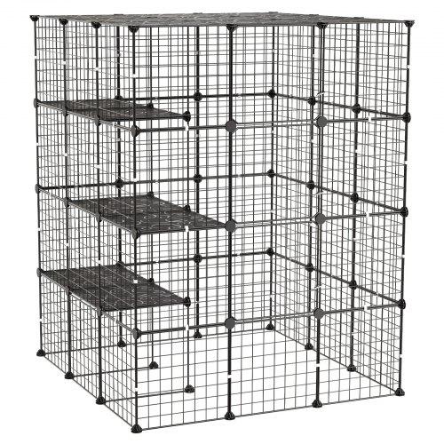VEVOR Cat Cage 4-Tier 104.1x104.1x139.7 cm DIY Cat Playpen Indoor Enclosure, Detachable Metal Wire Kennel Crate with 4 Doors