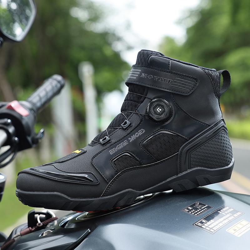 Motorradfahrschuhe Herren Atmungsaktive Lederstiefel Lässig Bequem Slip-On Knöchelstiefel für Urbanes Radfahren