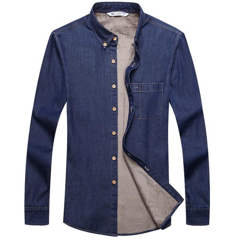 New Designer Thick Plus Cashmere Warm Shirt Men Long-sleeved Casual Cotton Men Shirts Brand Denim Clothing Mens Camisa 4XL