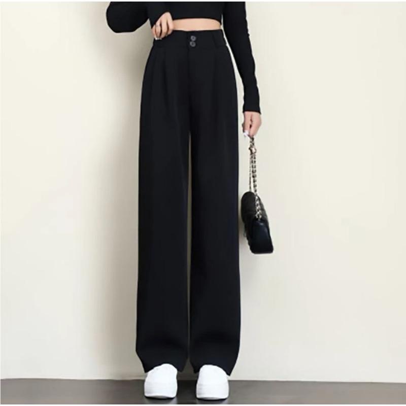 

Костюмные брюки на двух пуговицах, повседневные брюки, тонкие брюки с высокой талией и широкими штанинами, высококлассные, универсальные, свободные брюки с драпировкой m80-100 catties чёрный