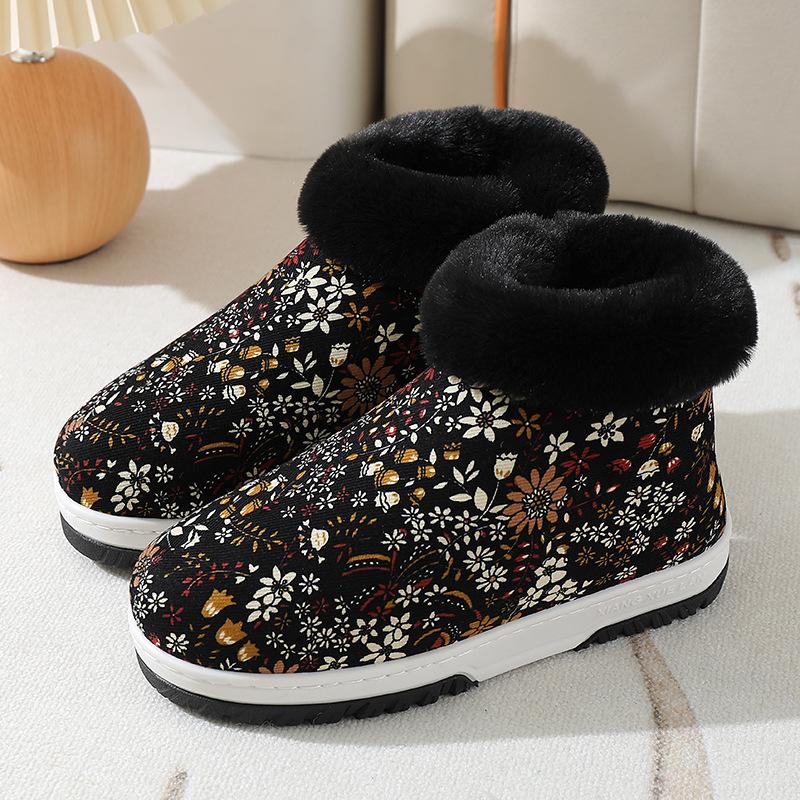 Женские зимние тапочки из хлопка на толстой подошве с каблуком-мешком — фото 17