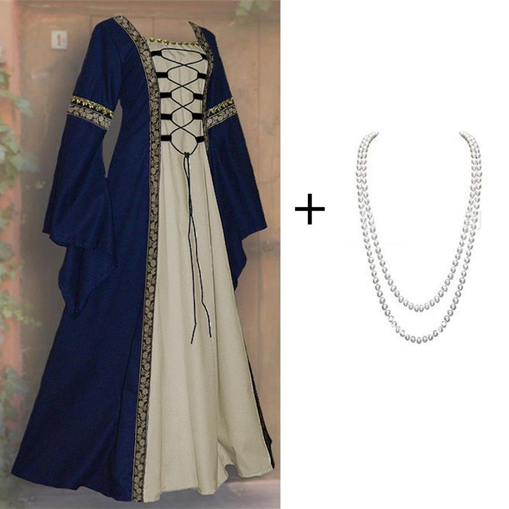 

Готическое Ретро Средневековое Платье с Кружевом на Шнуровке и Рюшами - Женский Костюм для Выступлений с Длинным Рукавом 5XL