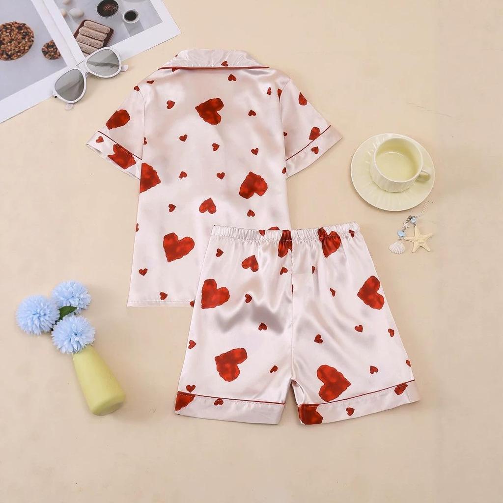 Girls' Cartoon Pajama Set - Short-Sleeved Top and Shorts for Medium To Large Children