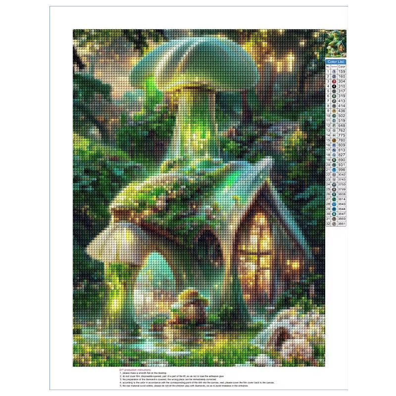 5D DIY Diamantmaling Naturlandskap Husbygning Diamantbroderi Maling Full Rund Diamantmosaikk DIY Hjemmedekor Gave