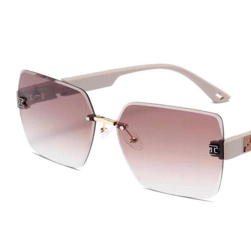 

Новые квадратные солнцезащитные очки без оправы Cut Edge в гонконгском стиле для женщин с круглым лицом, утягивающие, с большой оправой, модные солнцезащитные очки кофейный