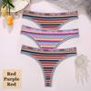 3 STK/sett Fargerike stripete bomull Dametruser Sexy G-String Undertøy Dame Pustende Thong Intimates Undertøy T-Back Truser