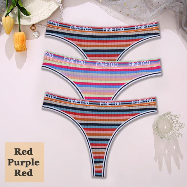 3 STK/sett Fargerike stripete bomull Dametruser Sexy G-String Undertøy Dame Pustende Thong Intimates Undertøy T-Back Truser